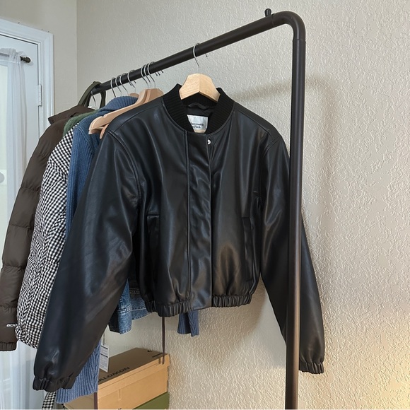 A&F Vegan Leather Bomber Jacket - Picture 1 of 3